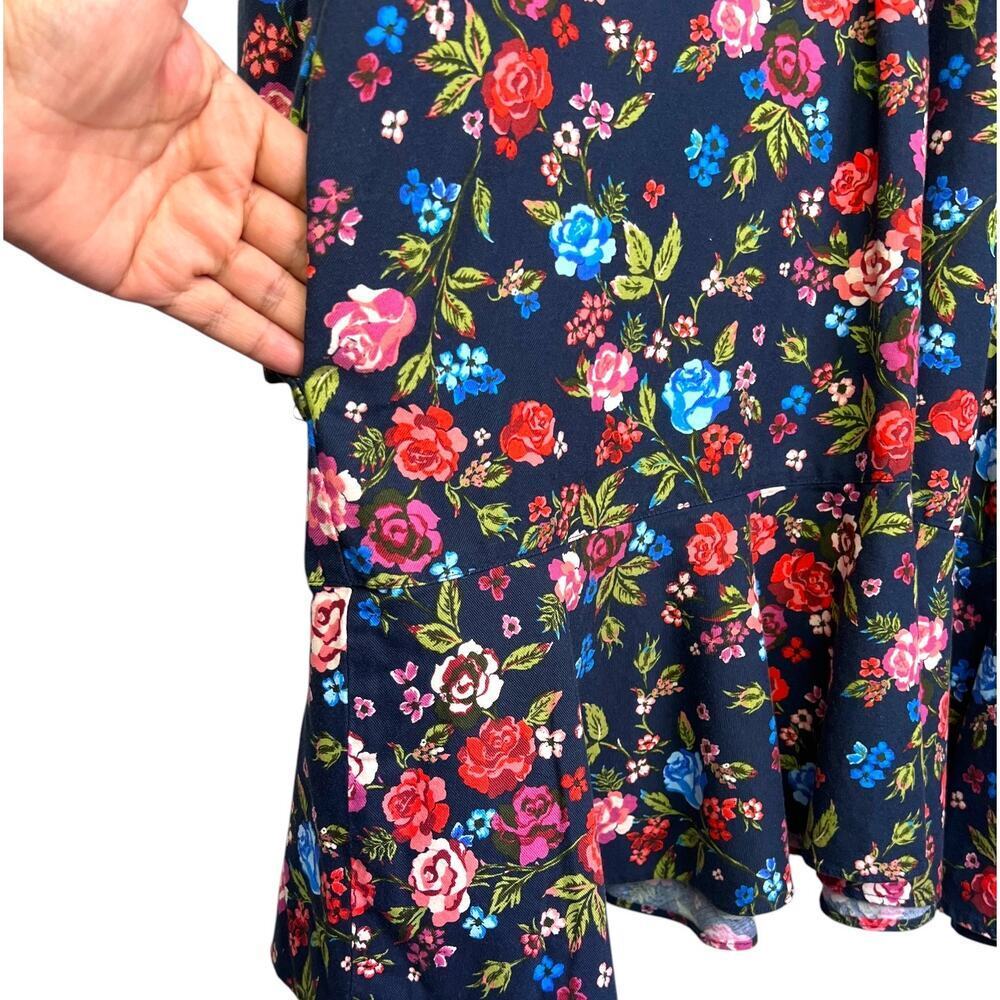 Duffield Lane Iris Shirt Dress Ruffle Hem in Navy Blue 100% Cotton Women's Large - Picture 11 of 16